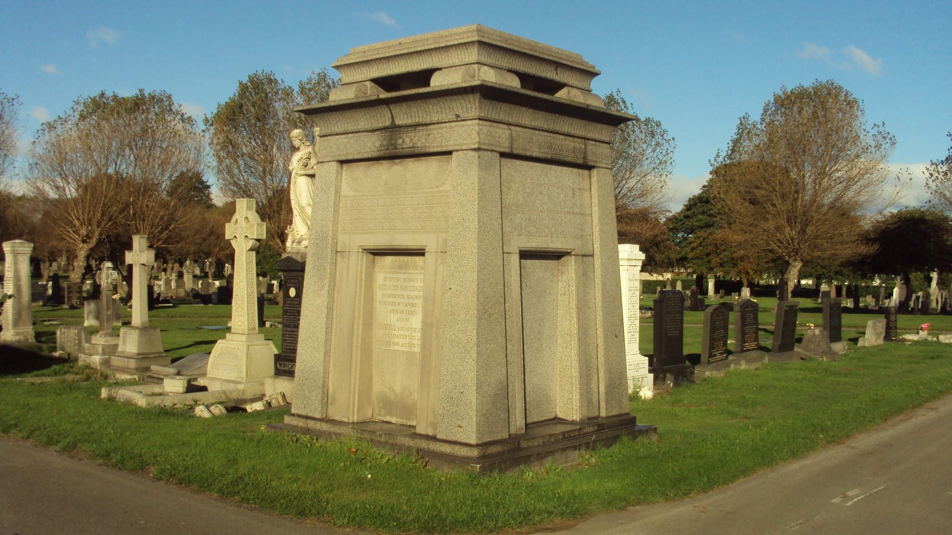 Photo of headstones/Alexander McLennan d1893 memorial Anfield angle